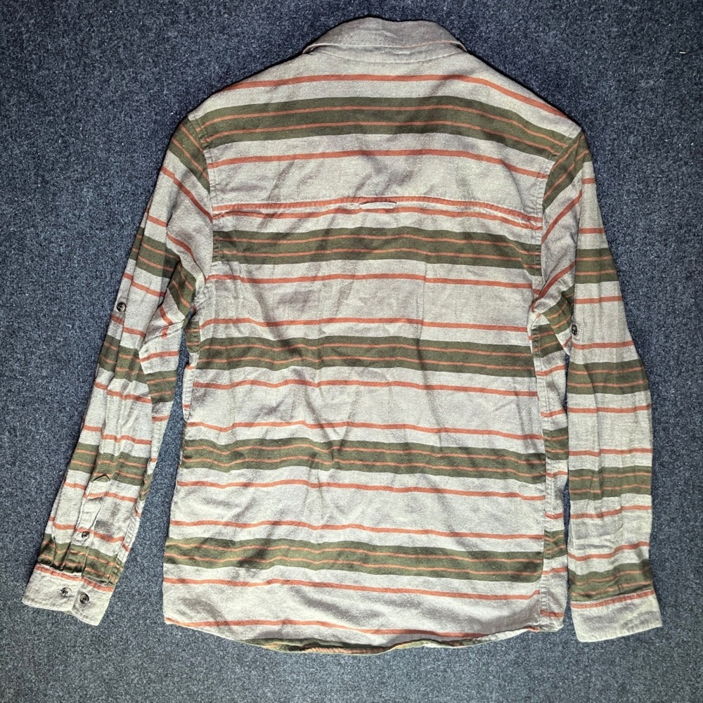 Marsh Wear Button Down Mens Small Tan Green Stripe Roll Tab Flannel - Picture 4 of 6